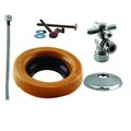 Westbrass Toilet Kit W/ 1/4-Turn nom comp Stop and Wax Ring, Cross Handle in Polished Chrome D1612TBX-26